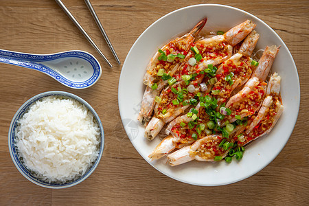 含大蒜和辣椒虾海鲜菜单食物美味餐厅美食午餐图片烹饪蒸汽图片