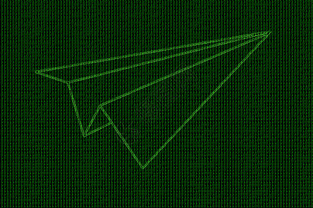带有飞机火箭纸折叠发光线的二进制代码圆形电子产品技术金属插图作品数字绿色圆圈电路图片