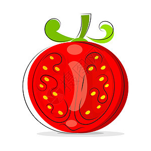 矢量成熟红色鲜切番茄特写在白色背景上分离农业卡通片圆形烹饪沙拉食物种子饮食营养叶子图片