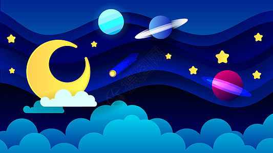 与月亮和空间的不同元素的魔术插图 星星太空行星 韦克托卡通片横幅天空星星星系行星蓝色海报孩子婴儿图片