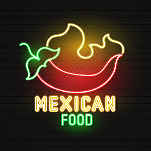墨西哥上的霓虹灯广告 明亮的霓虹灯广告牌每晚闪亮的炸玉米饼广告墨西哥食品咖啡馆餐厅胡椒酒吧标识横幅午餐招牌菜单美食辣椒标签图片