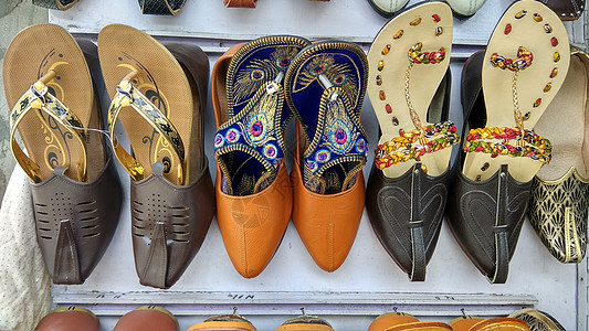 舒适 失速 印度市场 凉鞋 鞋类 特写 收集 美丽 成分 商业 质地 印度市场 营销 材料 工艺 手工艺品 手工制作 传统 纪念图片