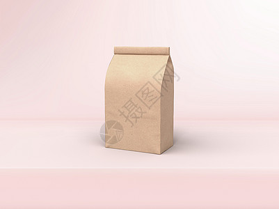 咖啡束袋包装模型设计 用于粉红工作室舞台背景的糊面粉色工作室小袋商业小样贴纸牛皮纸营销包装小吃广告棕色图片
