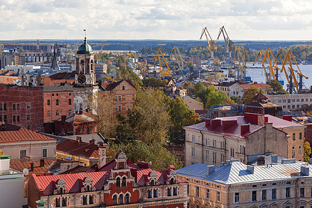 Vyborg Viipuri 阳光明媚的秋天全景 俄罗斯景观旅游港口观光建筑学地标城市地平线旅行建筑图片