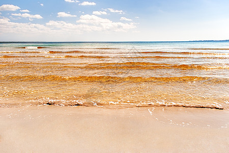 沙滩上的软海浪 蓝天空 金沙和文字的地方 瓦拉德罗 古巴 加勒比海地平线假期旅游海洋海景晴天旅行海滩海岸活力图片