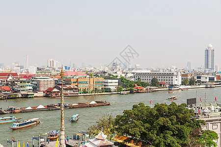 曼谷 全景观望 泰国的焦普拉亚河地平线旅行宗教景观建筑城市摩天大楼寺庙驳船地标图片