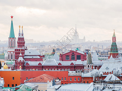 从中央儿童商店鸟瞰莫斯科的历史中心 查看克里姆林宫塔楼 莫斯科国立大学和其他地标 莫斯科 俄罗斯图片