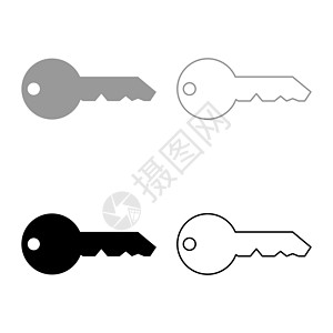 门锁的关键英语经典类型概念私人图标轮廓设置黑色灰色矢量插图平面样式图像图片