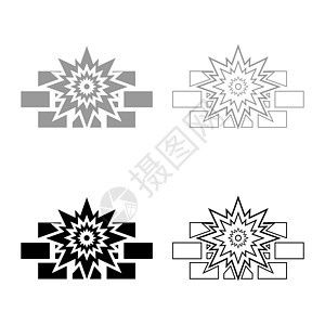 爆炸砖墙图标轮廓设置黑色灰色矢量插图平面样式 imag图片