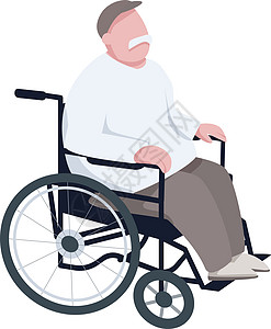 坐在轮椅上的养老金领取者平面颜色矢量不露面的角色 用于网页图形设计和动画的老年残疾人个人截瘫祖父孤立卡通插图图片
