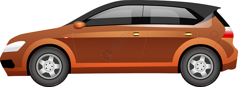 橙色两厢车卡通矢量图 宽敞的家庭汽车平面颜色对象 大型古铜色自动侧视图 孤立在白色背景上的现代个人汽车背景图片