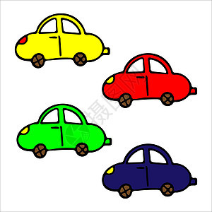 彩色汽车矢量涂鸦素描集 白色背景上的孤立对象图片