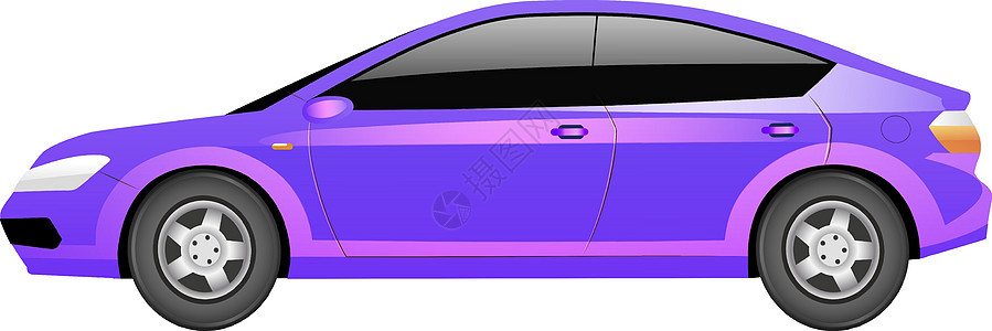 紫色轿车卡通矢量图 紫色电动汽车未来派车辆平面颜色对象 当代交通 白色背景上孤立的洋红色混合动力汽车图片