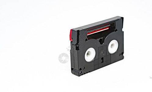 白色背景上隔离的 Mini DV 格式视频磁带侧面视图磁铁录像机塑料工作室技术数据贮存电影电视摄像机图片