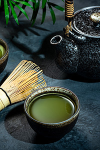 茶饮仪式食物杯子叶子绿茶饮料传统粉状茶点排毒草本植物图片