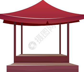 东部集市空荡荡的红色帐篷卡通矢量图 空白的夏季集市柜台与帐篷和桌子平面颜色对象 带遮阳棚的露天市场玻璃窗在惠特上孤立图片