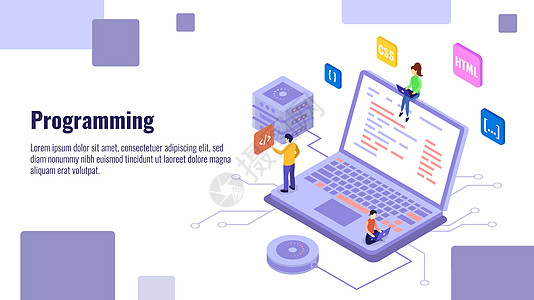 编程等距横幅矢量模板 软件开发工具和可用性测试服务登陆页面的 3d 概念图 编码员程序员团队 IT 项目管理人员图片