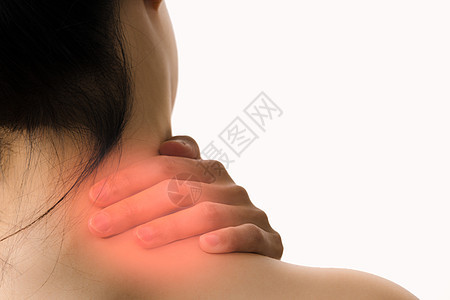 女性颈部和肩部疼痛受伤 红色亮点卫生药品按摩痛苦成人医疗身体脊柱肌肉脖子图片
