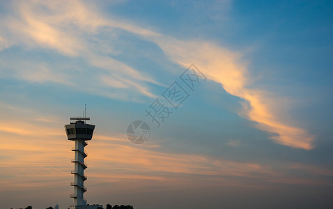 空中交通管制塔塔蓝色控制器命令飞机商业天空运输技术建筑学建造图片