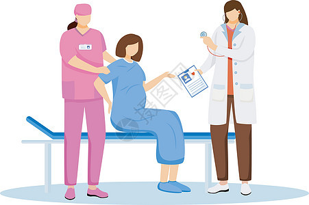 它制作图案在医院平面矢量分娩病人劳动妇科医生产科腹部妇科护士孩子婴儿母亲图片