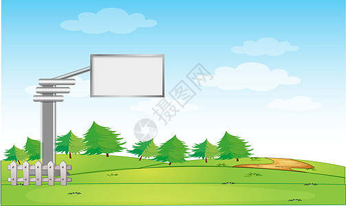 模拟插图 在公园的广告牌板广告街道账单营销卡通片商业小样城市花园展示建筑图片