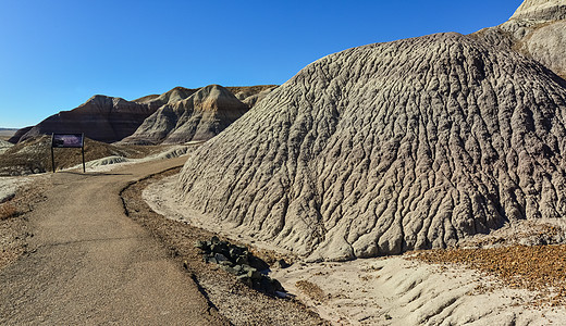 阳光明媚的沙漠 各种沉积岩层彩绘编队峡谷石头土壤地质学砂岩侵蚀石化林古生代图片