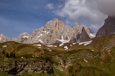 阿尔卑斯山山区地貌晴天旅行天空全景小路远足国家悬崖环境蓝色图片