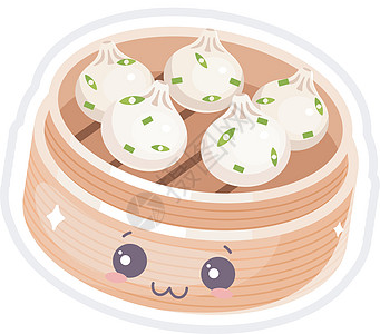 中国点心可爱卡哇伊矢量特征饺子美食绘画烹饪艺术猪肉盘子表情符号漫画图片