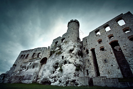 古老中世纪城堡的废墟天空石头地标建造堡垒建筑吸引力遗弃旅行建筑学图片