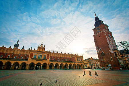 波兰克拉科夫的主要广场历史大厅旅行景观市场访问游客街道教会大教堂图片