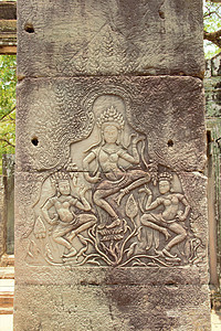 雕刻在巴戎寺吴哥城的墙上 吴哥窟暹粒柬埔寨神社图片