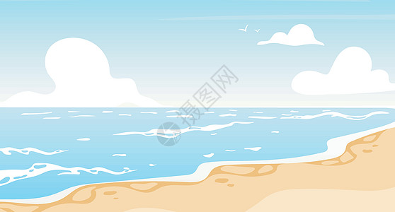 它制作图案海滩平面平面矢量图野生动物晴天海岸海洋假期环境全景墙纸插图海景图片