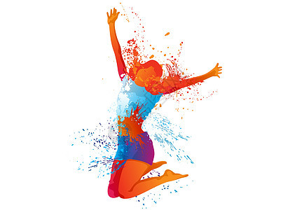舞女与五颜六色的飞溅在惠特情感艺术舞蹈派对墨水迪厅杂技舞蹈家水彩表现力图片