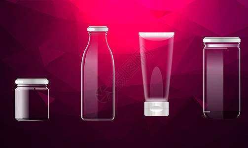 在抽象背景上模拟不同玻璃包装的插图管子贮存金属食物凝胶奶油卫生圆柱瓶子液体图片
