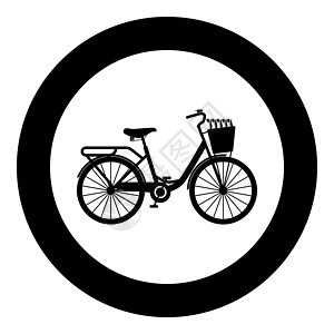 自行车与篮子和鲜花郁金香图标在圆圈黑色矢量插图平面样式 imag背景图片