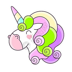 独角兽矢量图标被白色隔离 头像马徽章 魔术卡通幻想可爱的动物 彩虹头发 梦符图片