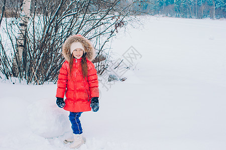 在阳光明媚的冬天天下雪时 可爱小女孩的肖像童年雪花公园围巾外套帽子女性夹克闲暇女儿图片