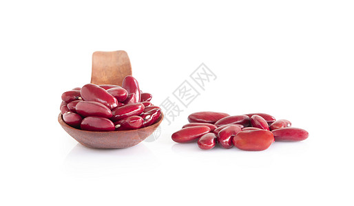 红肾豆 用木勺中的红肾豆 白背景与世隔绝 Hea勺子蔬菜种子营养植物食物白色图片