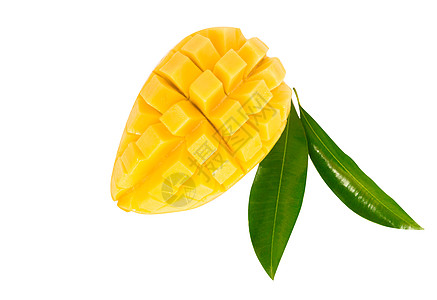 特写成熟的芒果热带水果 白上切片b甜点异国白色健康绿色食物情调饮食营养美食图片
