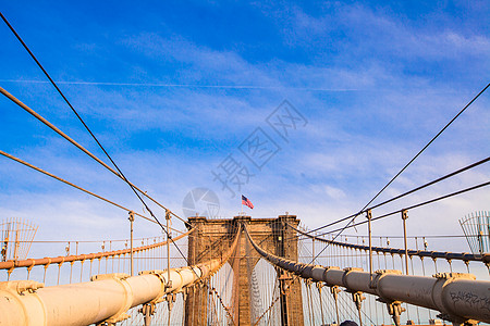 纽约布鲁克林大桥布鲁克林桥 美国纽约州纽约市全景蓝色日出历史性商业景观交通天空场景市中心背景