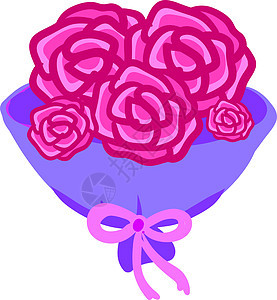 白色背景上的粉红玫瑰花束插画矢量图片