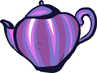 白色背景上的紫茶壶紫色饮料厨房早餐咖啡卡通片烹饪艺术图片