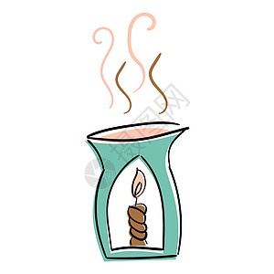 油炉 燃烧的蜡烛 芳香疗法 矢量涂鸦插画 孤立在白色图片