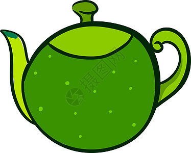 白色背景上的绿色圆形茶壶图片