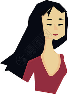 白色背景上的黑色头发插画矢量的女士图片