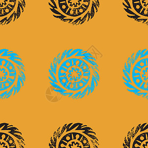 手绘台布 无缝模式 非洲墨西哥印第安东方饰品 姜黄色背景图片