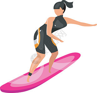 冲浪平面矢量图 极限运动体验 积极的生活方式 暑假户外趣味活动 女运动员在冲浪板上保持平衡 白色背景上孤立的卡通人物冲浪者闲暇木图片