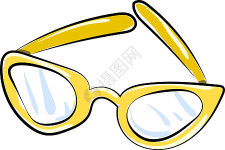 白色背景上的黄色眼镜插图矢量塑料配饰光学潮人黑色镜片太阳镜阳光太阳图片