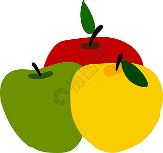 白色背景上的彩色水果饮食红色艺术绘画食物叶子绿色图片