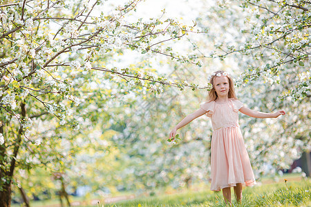 复活节前夕露天樱桃树花园户外的小姑娘图片